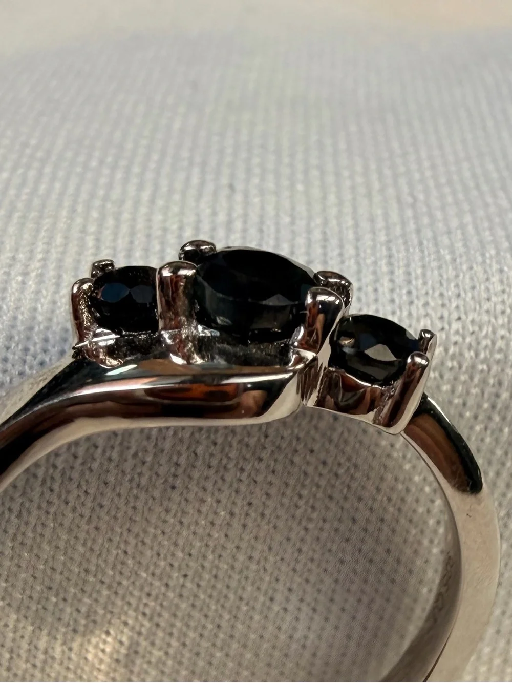 14K White Gold/925 Sterling Silver Black Sapphire Ring